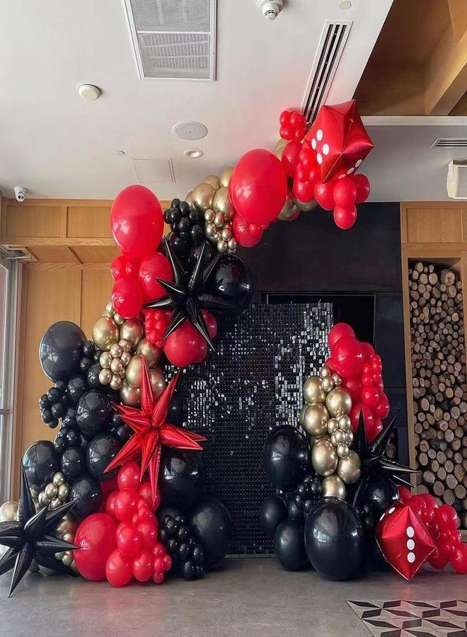 طقم قوس بالونات ADOINBY باللونين الأحمر والأسود والذهبي، 140 قطعة من بالونات النجوم المتفجرة باللونين الأسود والأحمر والذهبي المعدني بأحجام مختلفة 22 و18 و12 و10 و5 بوصات، مثالية لتزيين حفلات أعياد الميلاد وليالي الكازينو وليالي مشاهدة الأفلام. - Image 4